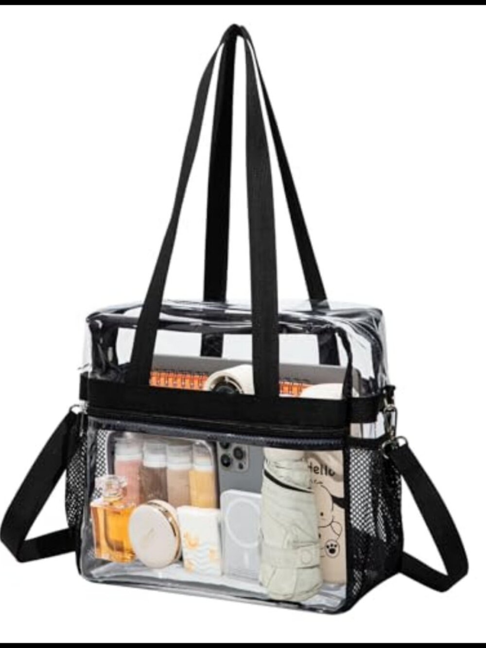 Clear PVC Transparent Tote Bag Waterproof Crossbody Stadium Security Friendly